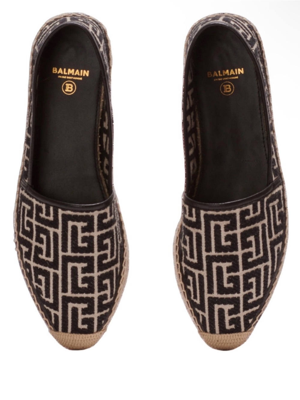 Balmain Black & Cream Monogram Espadrille Slip-Ons